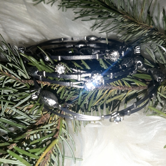 Multiple 4 - Wire & Clear Stone Bracelet 8" Silver - Picture 2 of 8